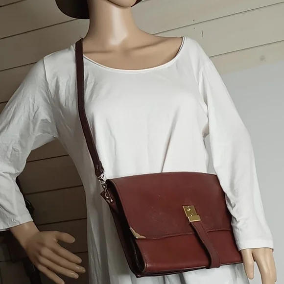 Vintage Passport/Document Leather Crossbody - Brown w/Brass Hardware